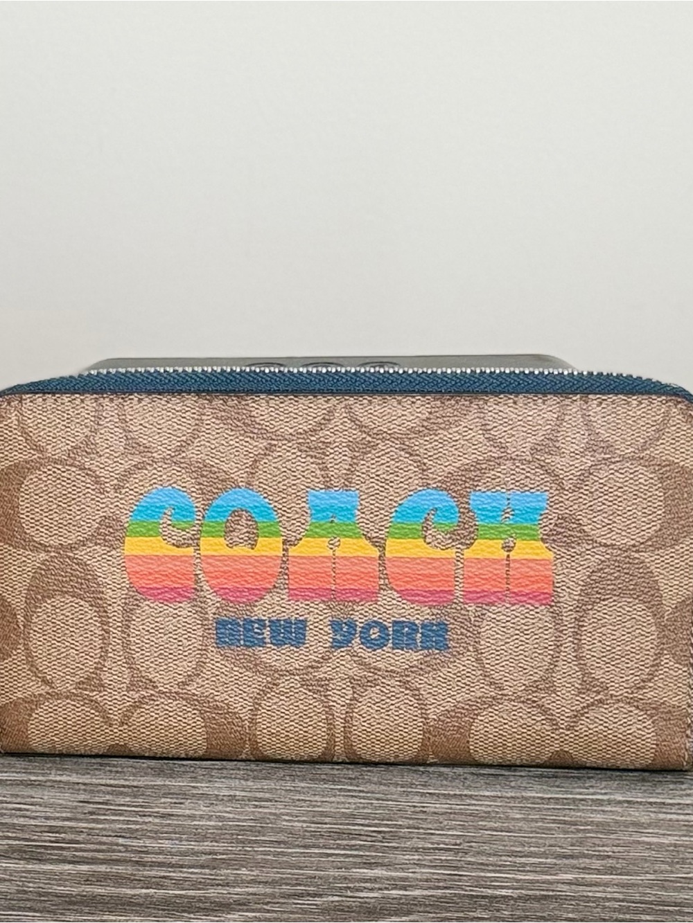 Coach Wallet with Multicolor Logo on Brown Signature Canvas